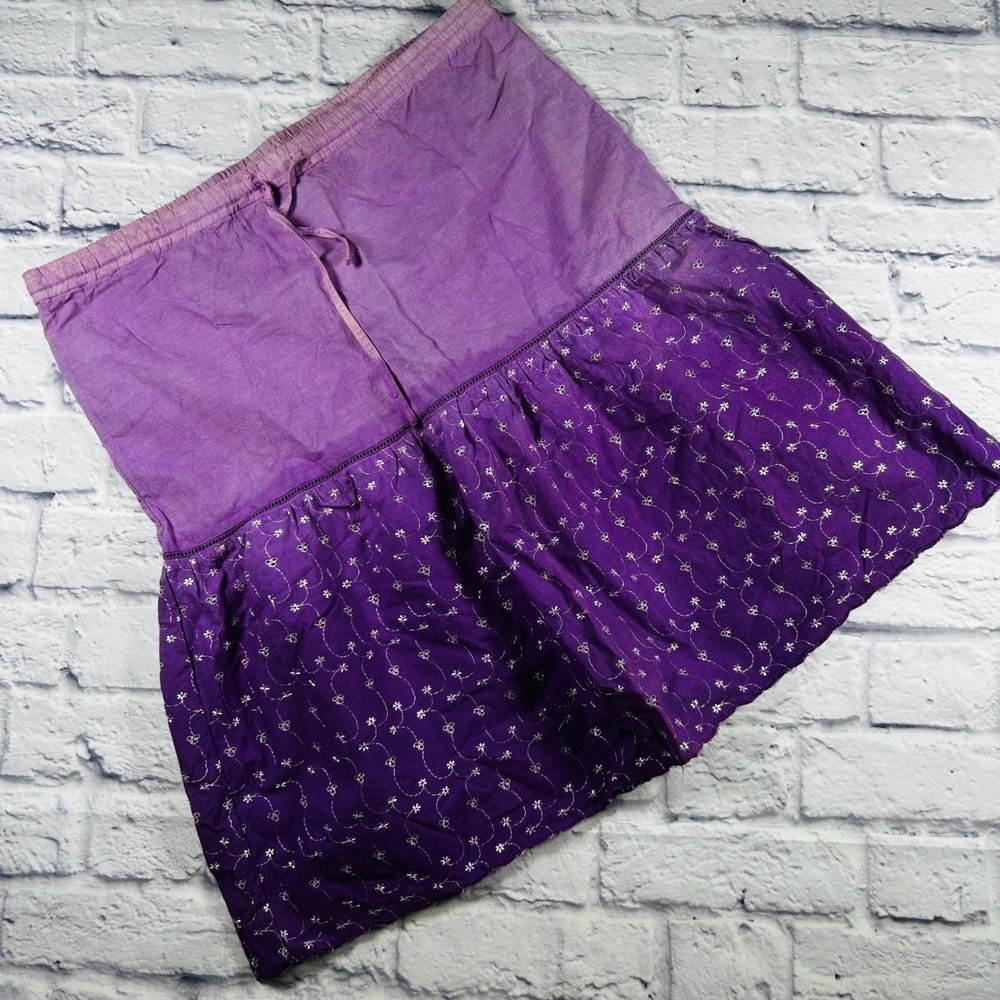 Coupe Collection Purple Ombre Eyelet Embroidered Cotton Tiered Skirt Medium NWT